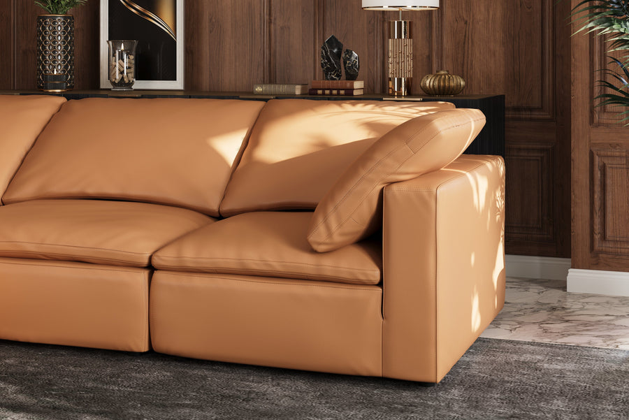 Valencia Claire Full-Aniline Leather Four Seats with 2 Ottomans Cloud Feel Sofa, Cognac