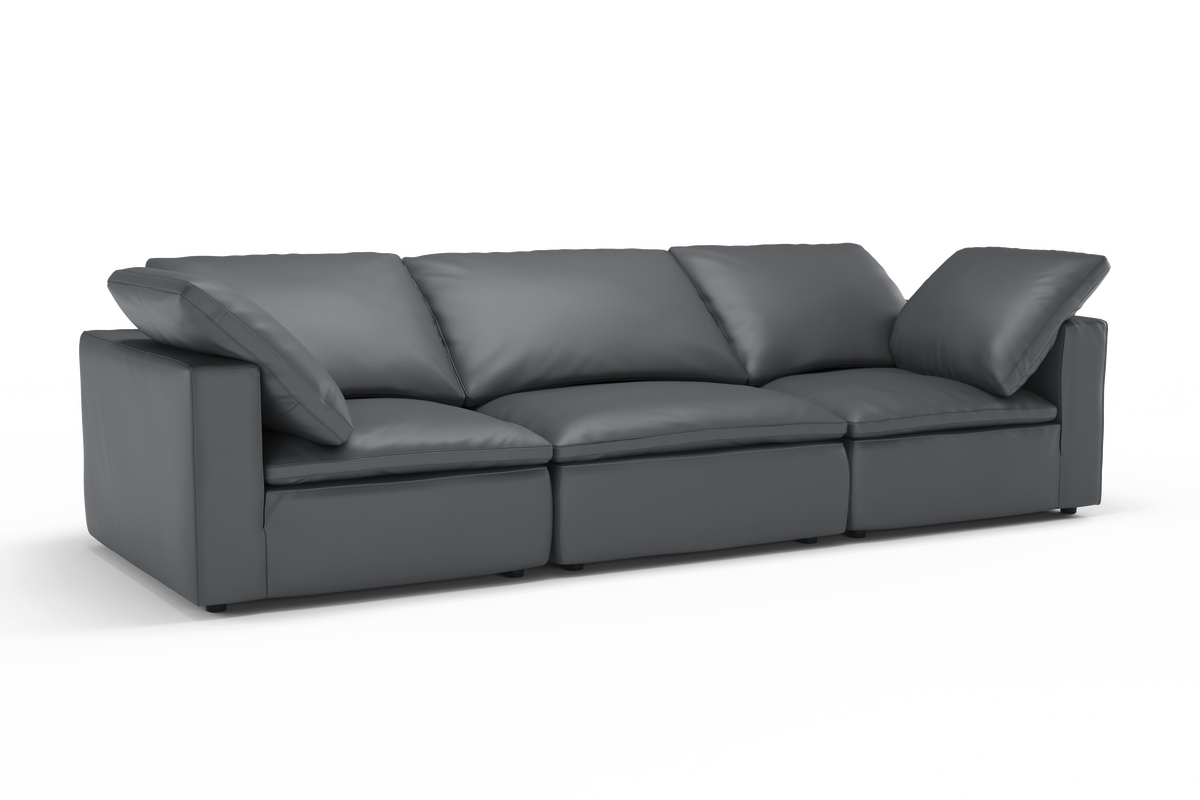 Valencia Claire Full-Aniline Leather Three Seats Cloud Feel Lounge, Charcoal Grey