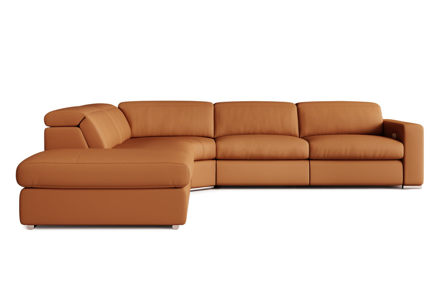 Valencia Clara Leather Reclining Sectional Lounge, Left Hand Chaise, Cognac