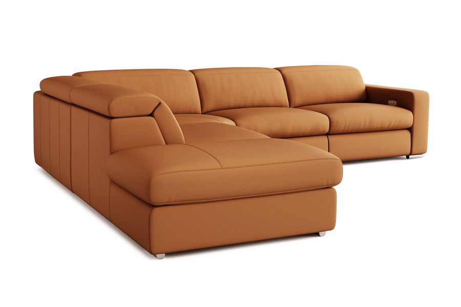 Valencia Clara Leather Reclining Sectional Lounge, Left Hand Chaise, Cognac