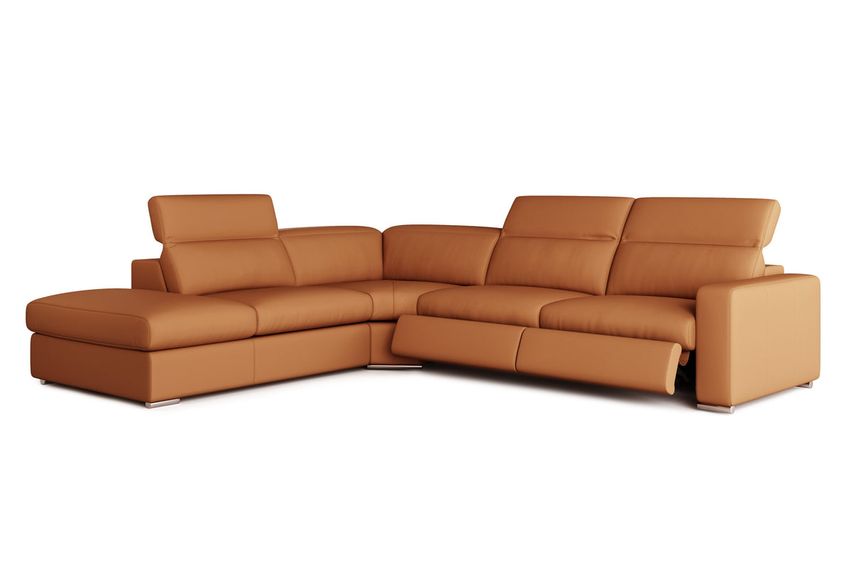 Valencia Clara Leather Reclining Sectional Lounge, Left Hand Chaise, Cognac