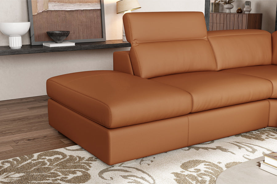 Valencia Clara Leather Reclining Sectional Lounge, Left Hand Chaise, Cognac