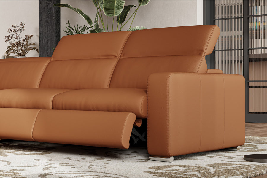 Valencia Clara Leather Reclining Sectional Lounge, Left Hand Chaise, Cognac