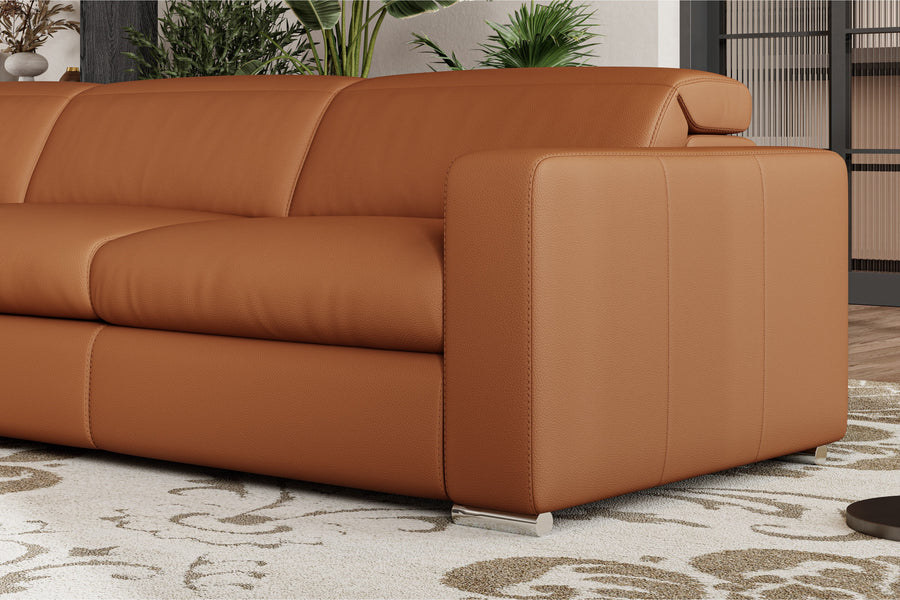 Valencia Clara Leather Reclining Sectional Lounge, Left Hand Chaise, Cognac