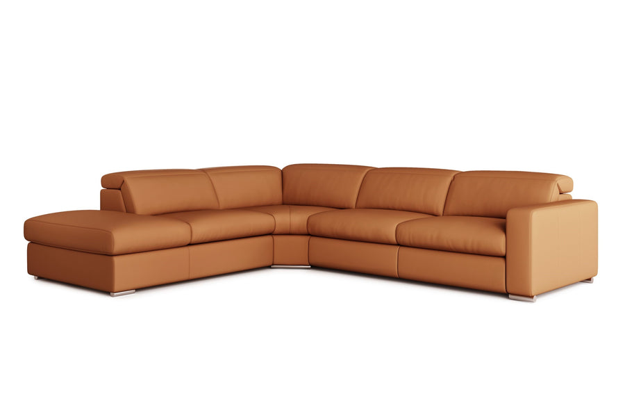 Valencia Clara Leather Reclining Sectional Lounge, Left Hand Chaise, Cognac