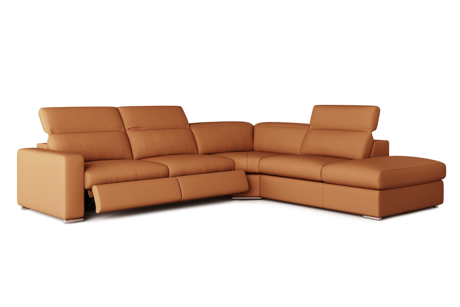 Valencia Clara Leather Reclining Sectional Lounge, Right Hand Chaise, Cognac