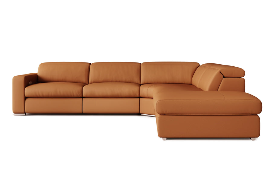 Valencia Clara Leather Reclining Sectional Lounge, Right Hand Chaise, Cognac