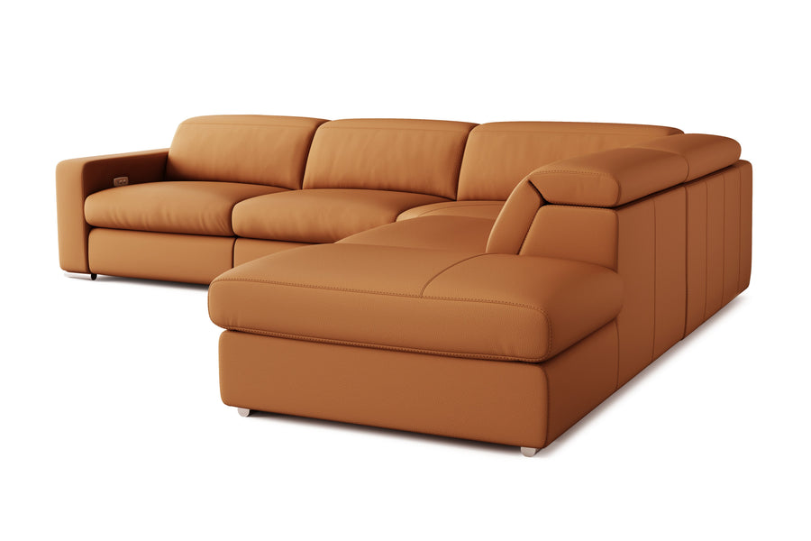 Valencia Clara Leather Reclining Sectional Lounge, Right Hand Chaise, Cognac