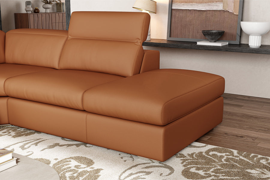 Valencia Clara Leather Reclining Sectional Lounge, Right Hand Chaise, Cognac