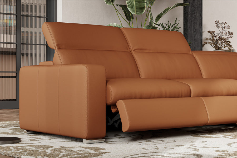 Valencia Clara Leather Reclining Sectional Lounge, Right Hand Chaise, Cognac