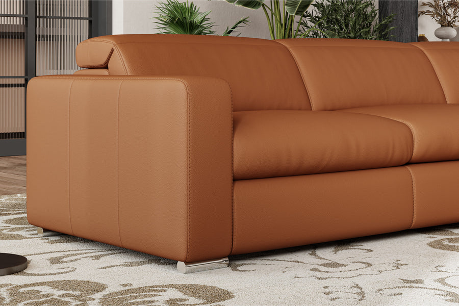 Valencia Clara Leather Reclining Sectional Lounge, Right Hand Chaise, Cognac