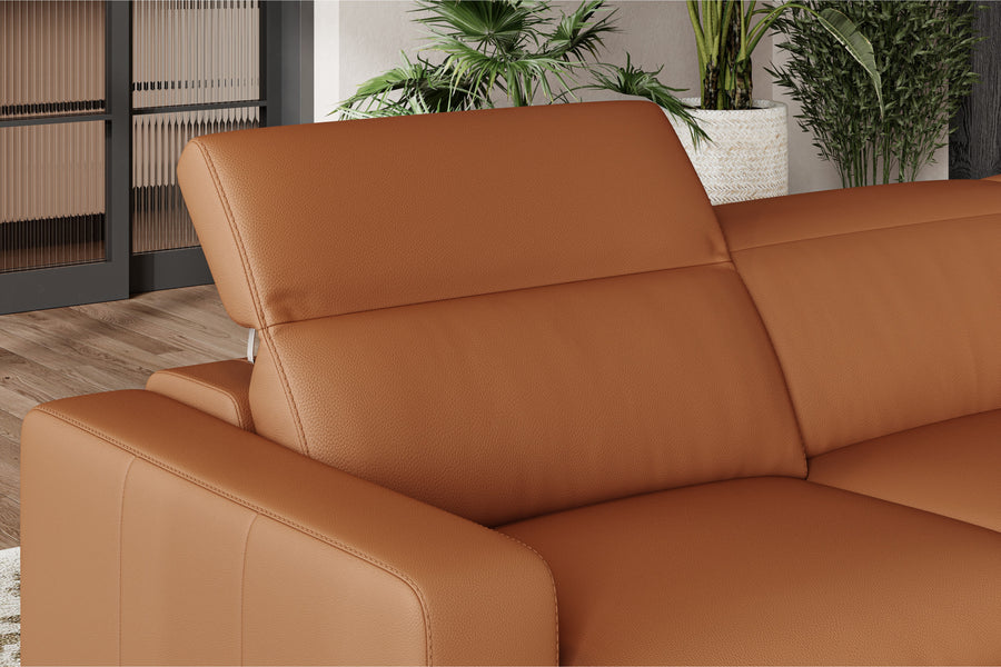 Valencia Clara Leather Reclining Sectional Lounge, Right Hand Chaise, Cognac