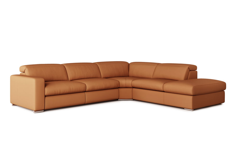 Valencia Clara Leather Reclining Sectional Lounge, Right Hand Chaise, Cognac