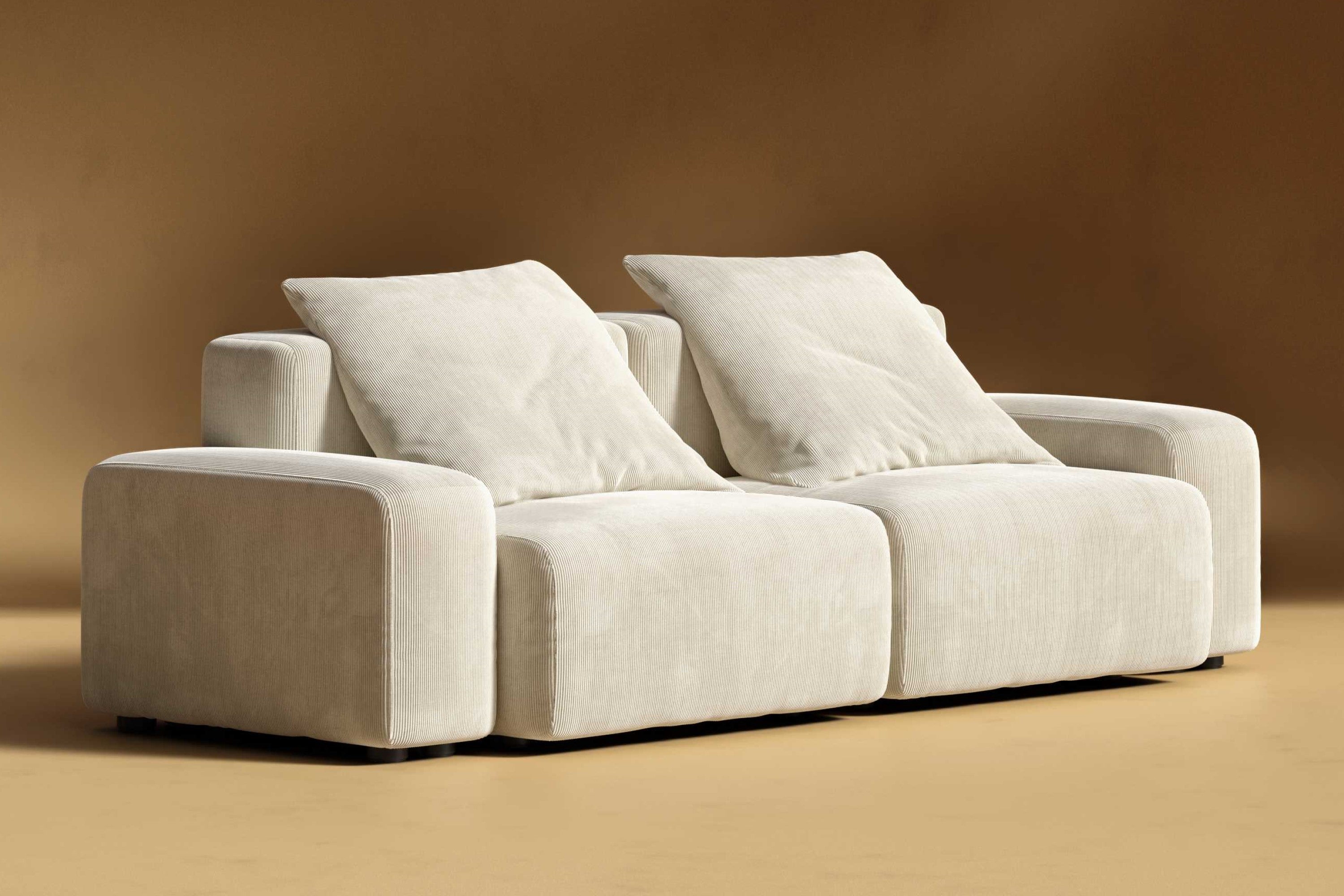 Valencia Cubo Corduroy Velvet Sectional Loveseat Sofa, Beige