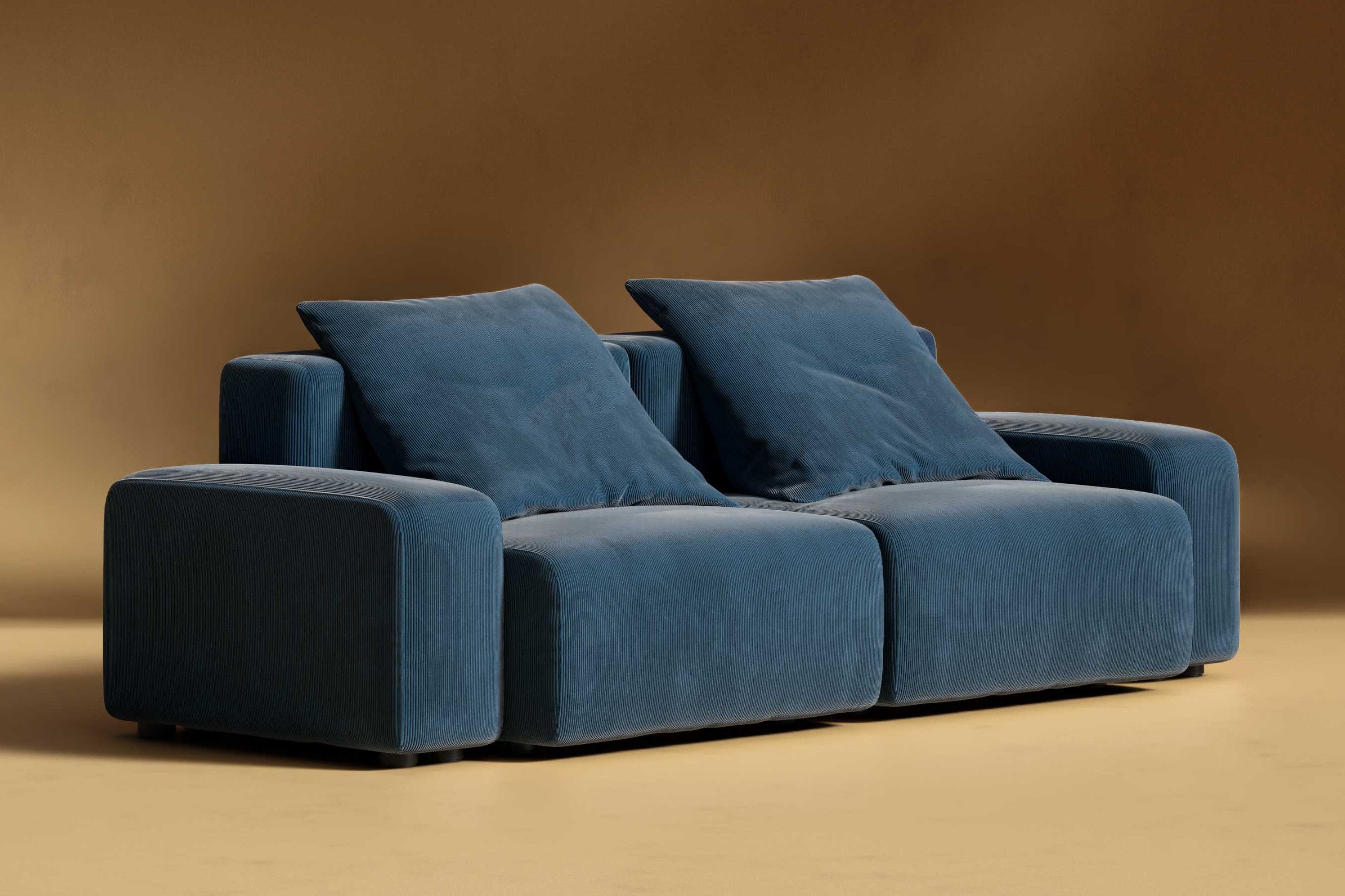 Valencia Cubo Corduroy Velvet Sectional Loveseat Sofa, Blue