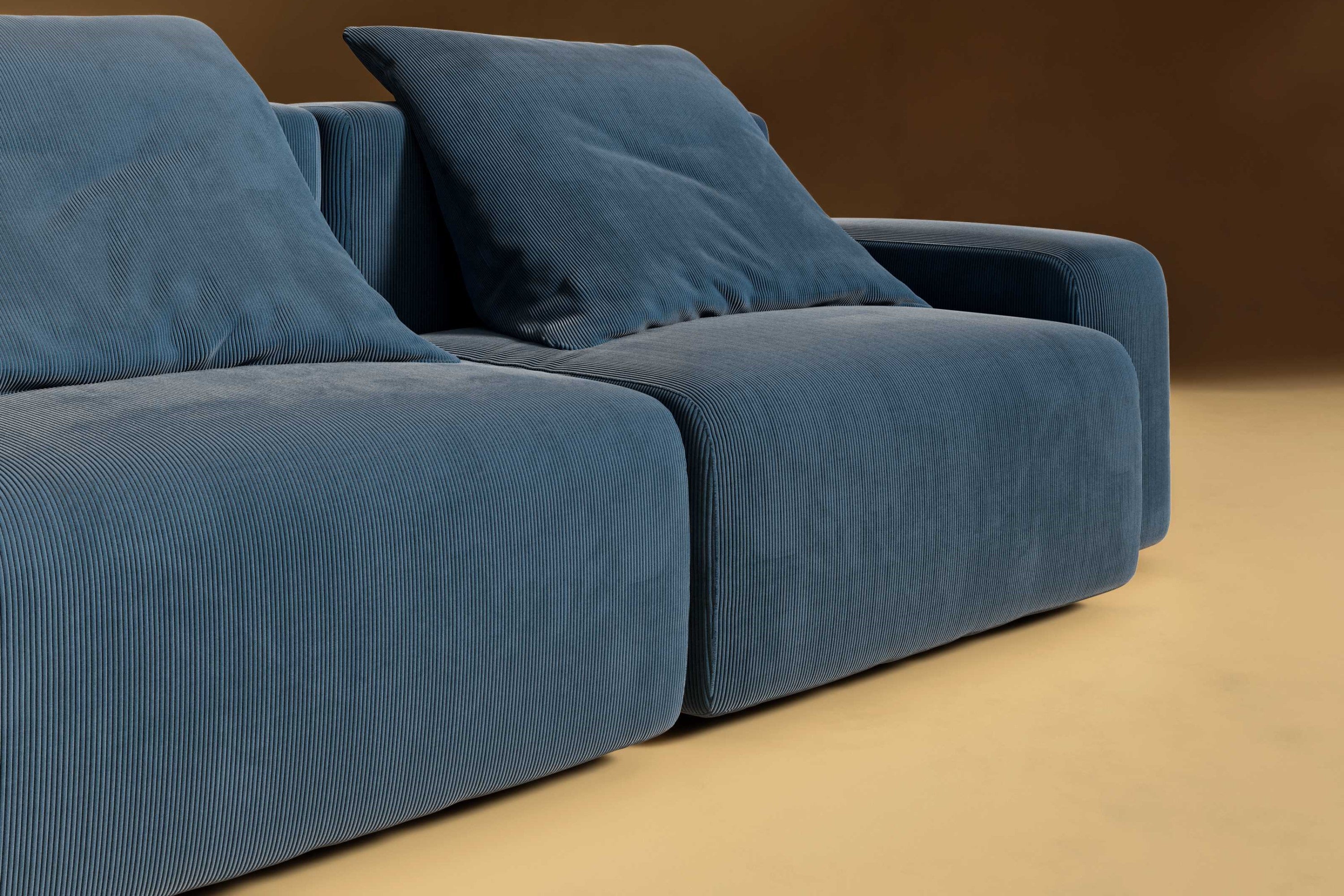 Valencia Cubo Corduroy Velvet Sectional Loveseat Sofa, Blue