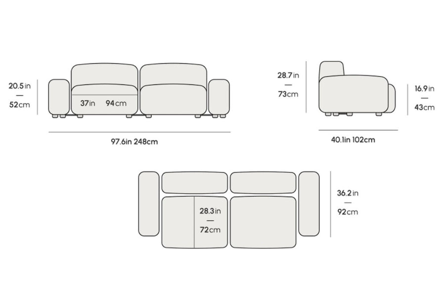 Valencia Cubo Corduroy Velvet Sectional Loveseat Sofa, Light Green