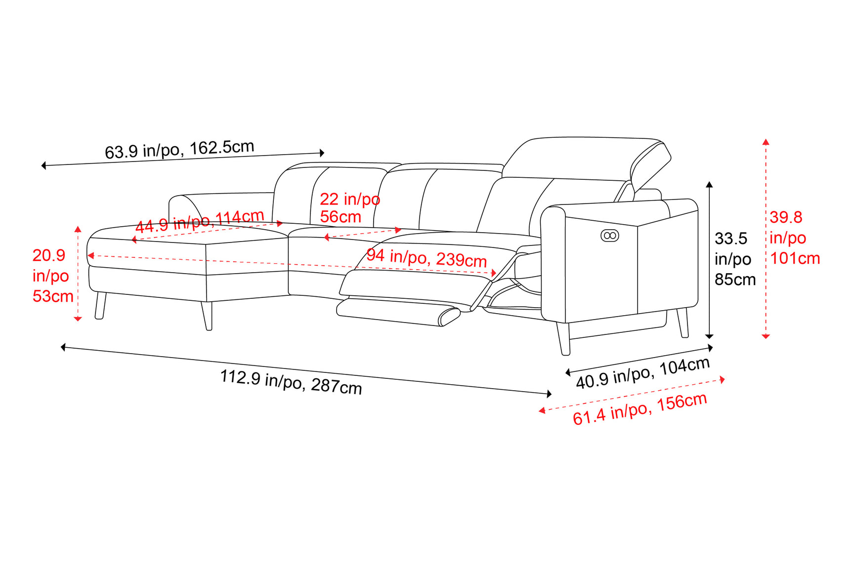 Elodie Leather Recliner Sectional Lounge