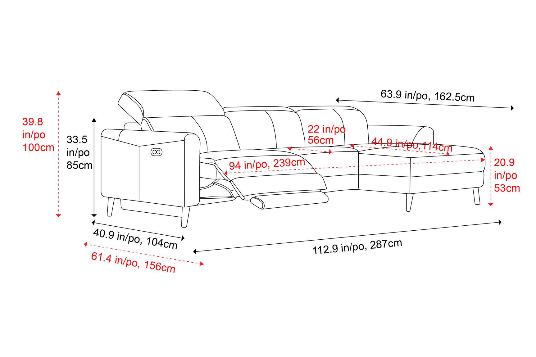 Elodie Leather Recliner Sectional Lounge