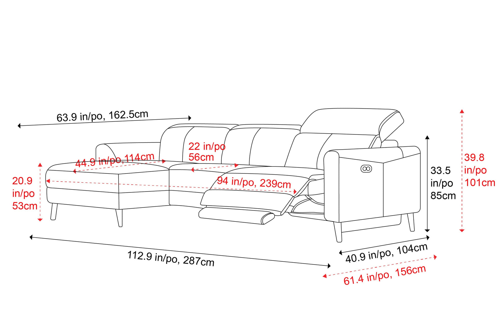 Elodie Leather Recliner Sectional Lounge