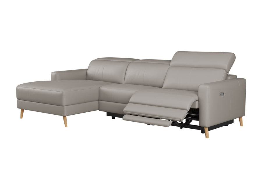 Valencia Elodie Top Grain Leather Sectional Lounge, Three Seats with Left Chaise, Light Grey