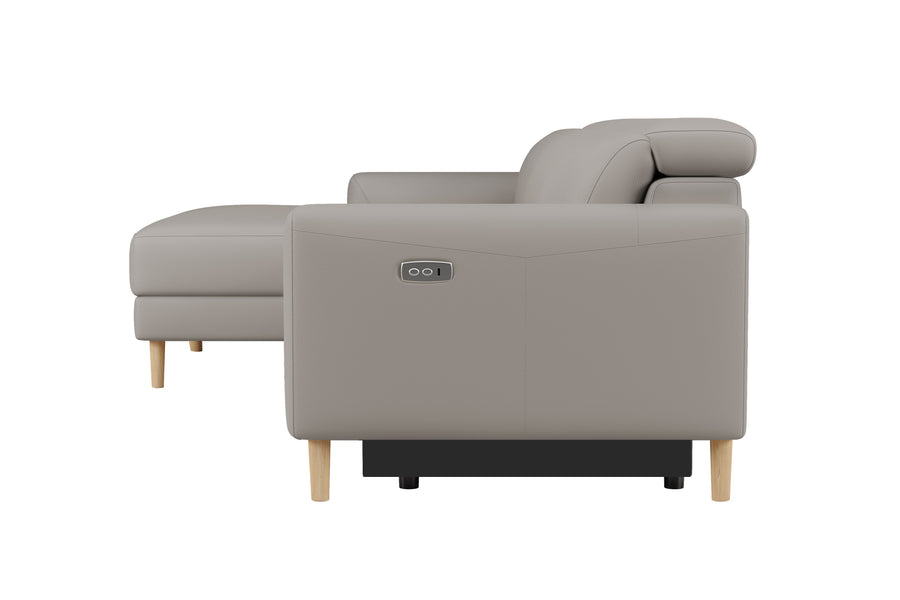 Valencia Elodie Top Grain Leather Sectional Lounge, Three Seats with Left Chaise, Light Grey