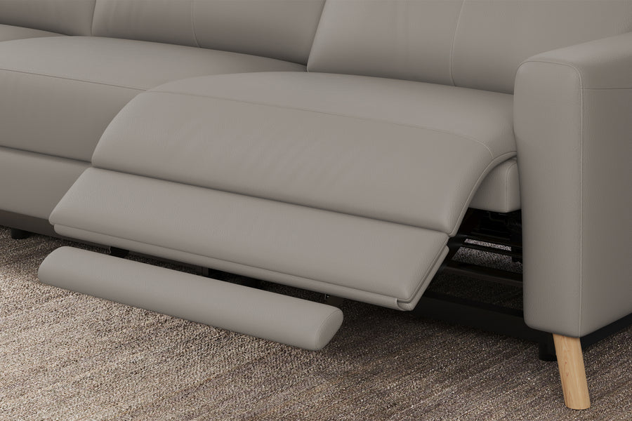 Valencia Elodie Top Grain Leather Sectional Lounge, Three Seats with Left Chaise, Light Grey