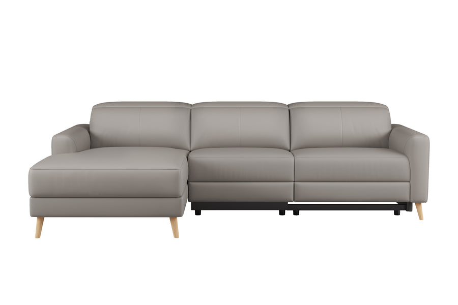 Valencia Elodie Top Grain Leather Sectional Lounge, Three Seats with Left Chaise, Light Grey