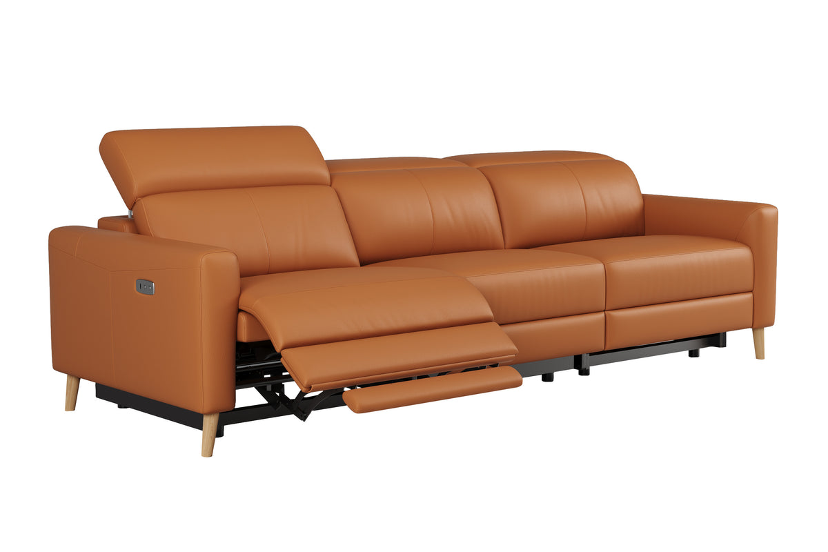 Valencia Elodie Top Grain Leather Three Seats with Double Recliners Lounge, Cognac