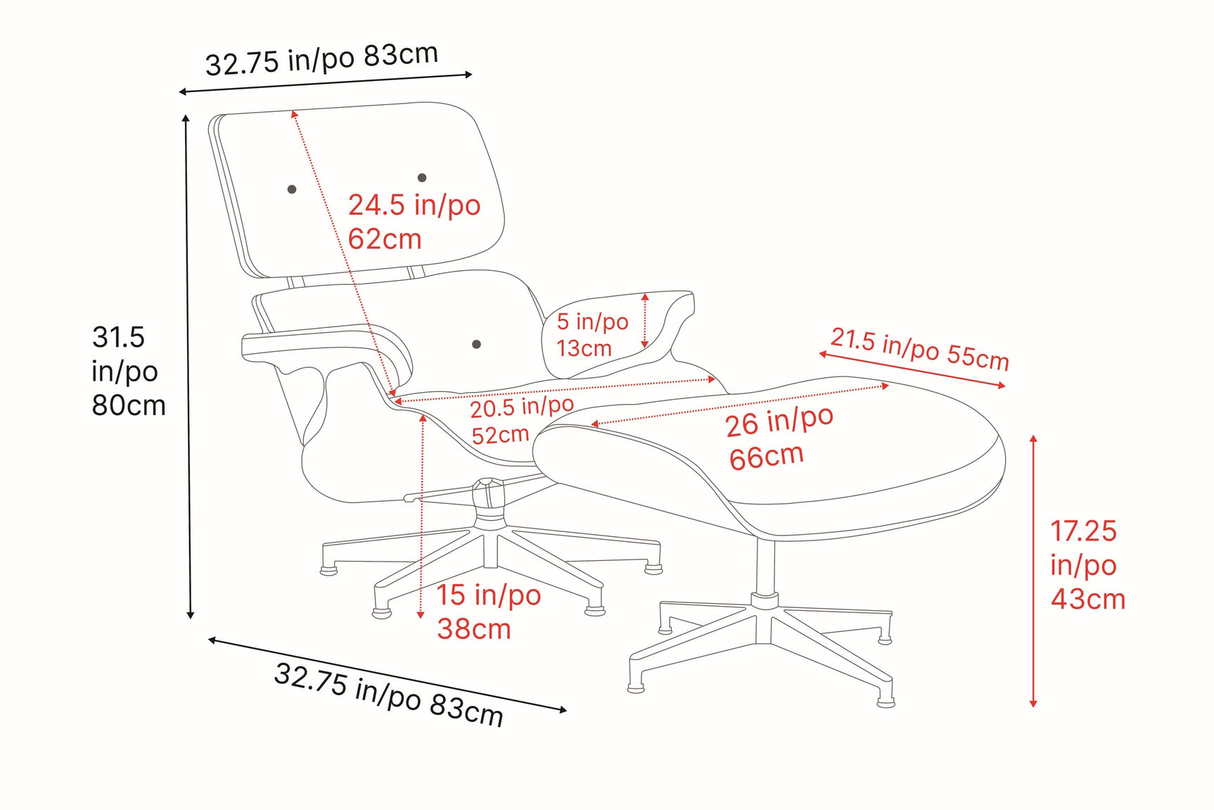 Armoni Eames Replica Leather Chair & Ottoman