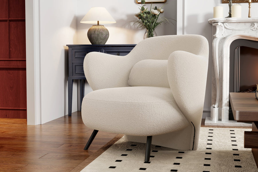 Valencia Erica Boucle Fabric Accent Chair, Cream