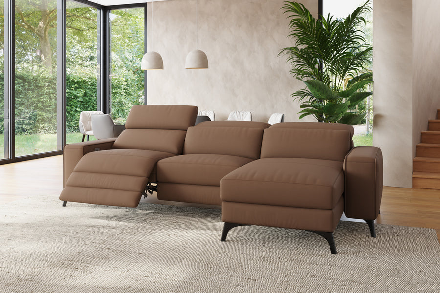 Valencia Esther Top Grain Leather Lounge, Three Seats with Right Chaise, Brown