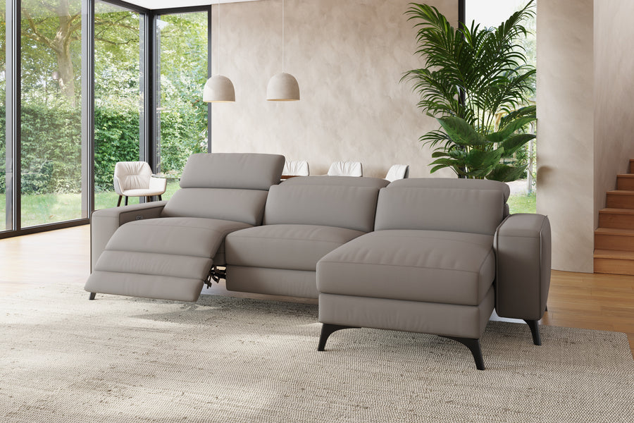 Valencia Esther Top Grain Leather Lounge, Three Seats with Right Chaise, Light Grey