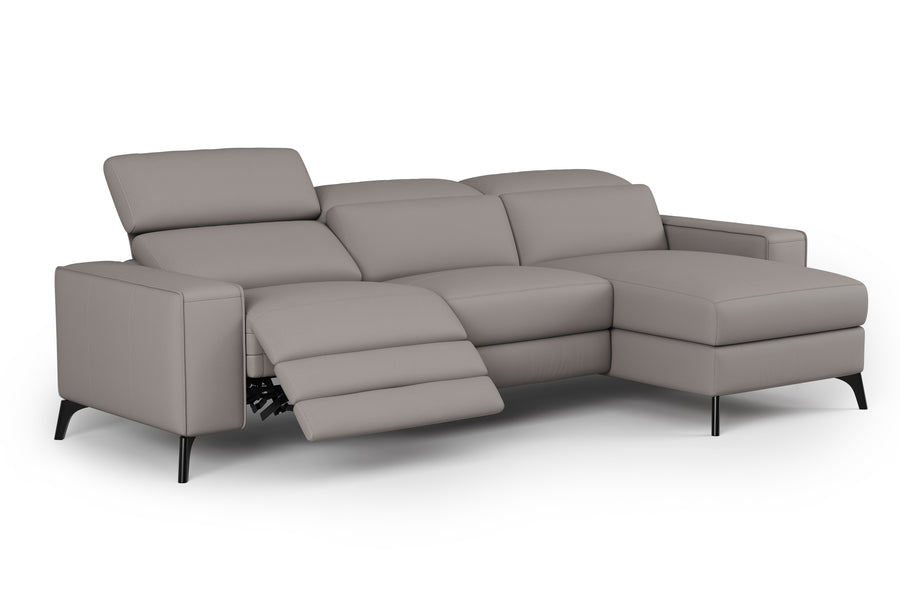 Valencia Esther Top Grain Leather Lounge, Three Seats with Right Chaise, Light Grey