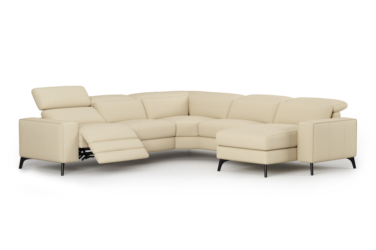 Valencia Esther Top Grain Leather Lounge, L-Shape with Right Chaise, Beige