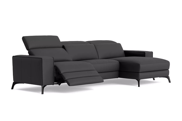 Valencia Esther Top Grain Leather Lounge, Three Seats with Right Chaise, Black
