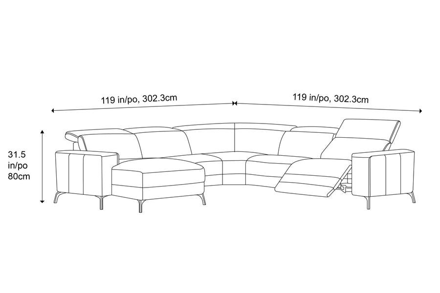 Valencia Esther Top Grain Leather Lounge, L-Shape with Left Chaise, Brown