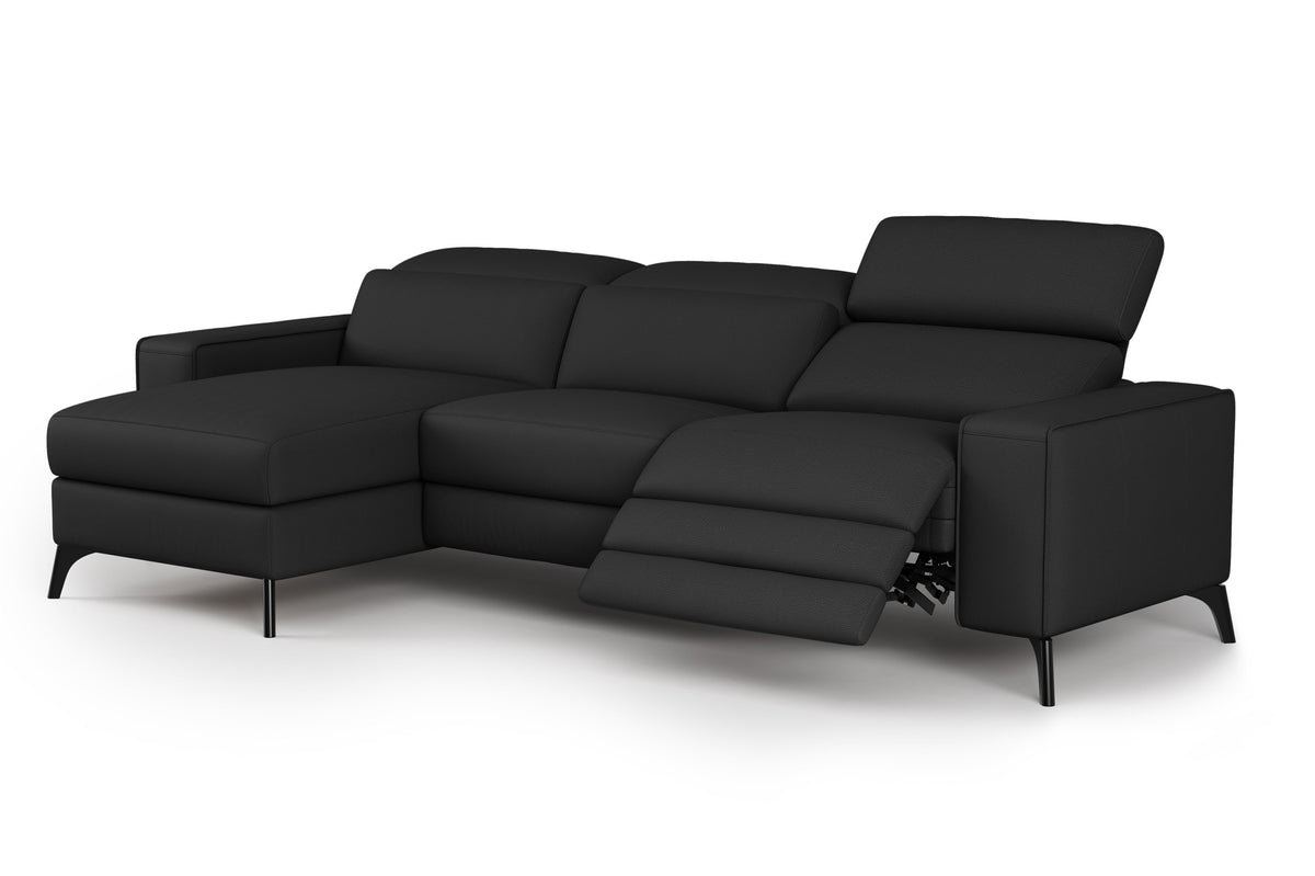 Valencia Esther Top Grain Leather Lounge, Three Seats with Left Chaise, Black