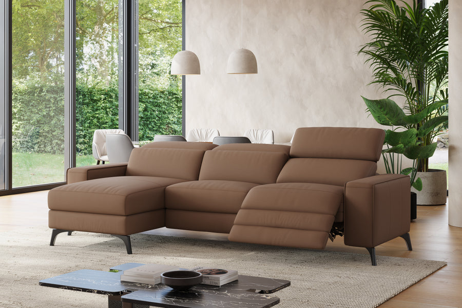 Valencia Esther Top Grain Leather Lounge, Three Seats with Left Chaise, Brown