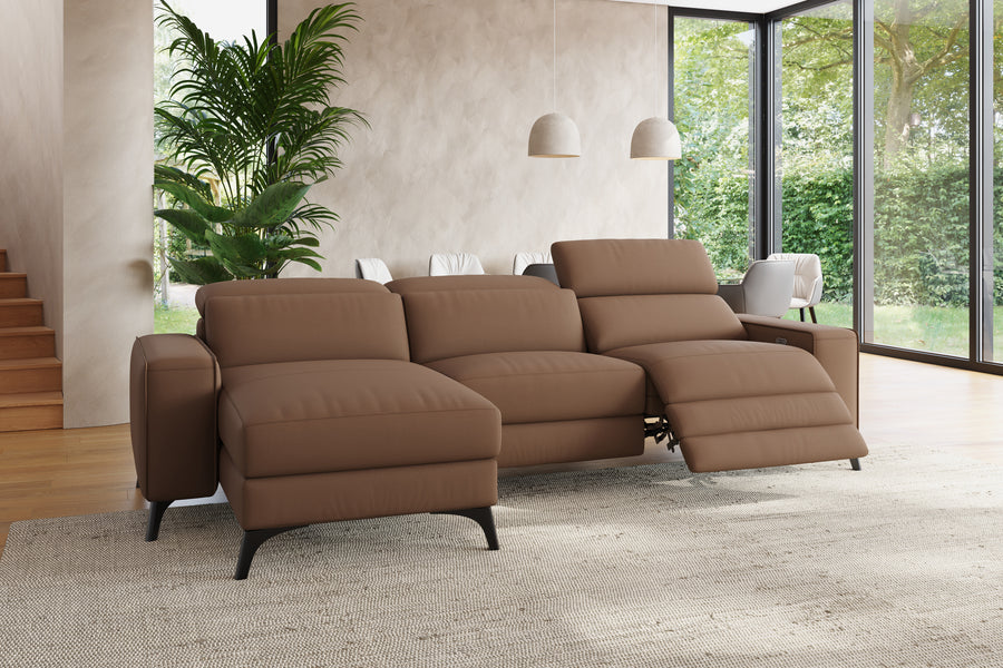 Valencia Esther Top Grain Leather Lounge, Three Seats with Left Chaise, Brown