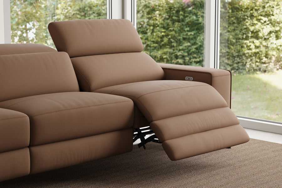 Valencia Esther Top Grain Leather Lounge, Three Seats with Left Chaise, Brown