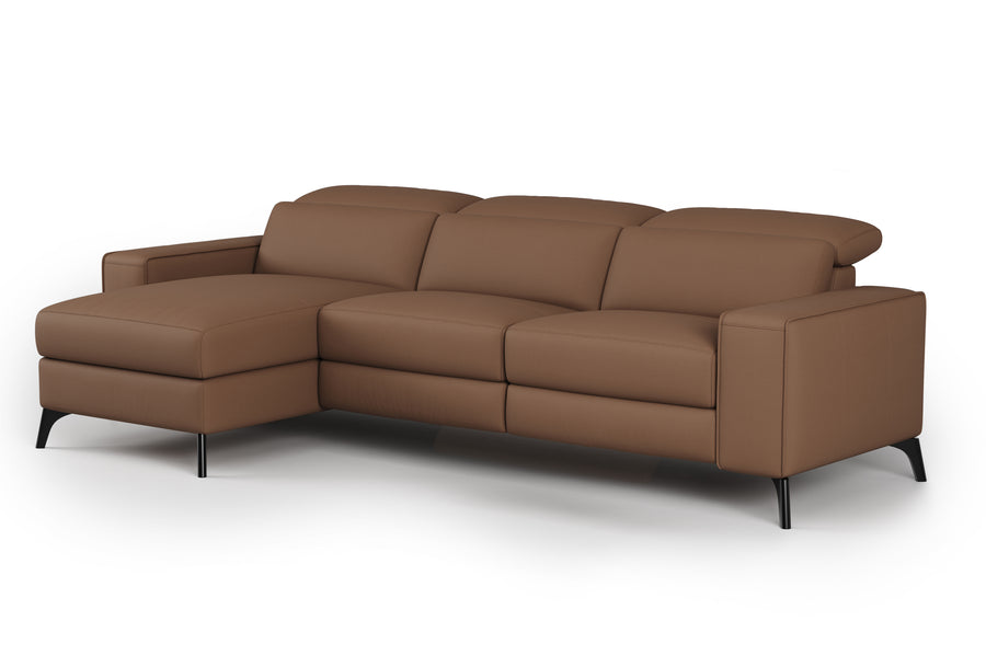 Valencia Esther Top Grain Leather Lounge, Three Seats with Left Chaise, Brown