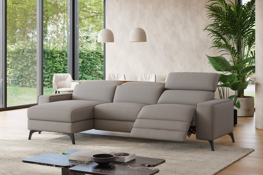 Valencia Esther Top Grain Leather Lounge, Three Seats with Left Chaise, Light Grey