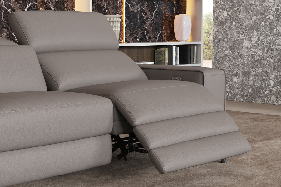 Valencia Esther Top Grain Leather Lounge, Three Seats with Left Chaise, Light Grey