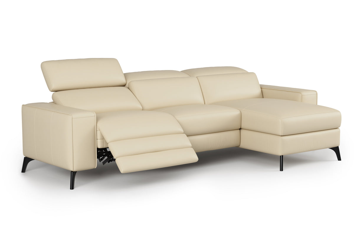 Valencia Esther Top Grain Leather Lounge, Three Seats with Right Chaise, Beige