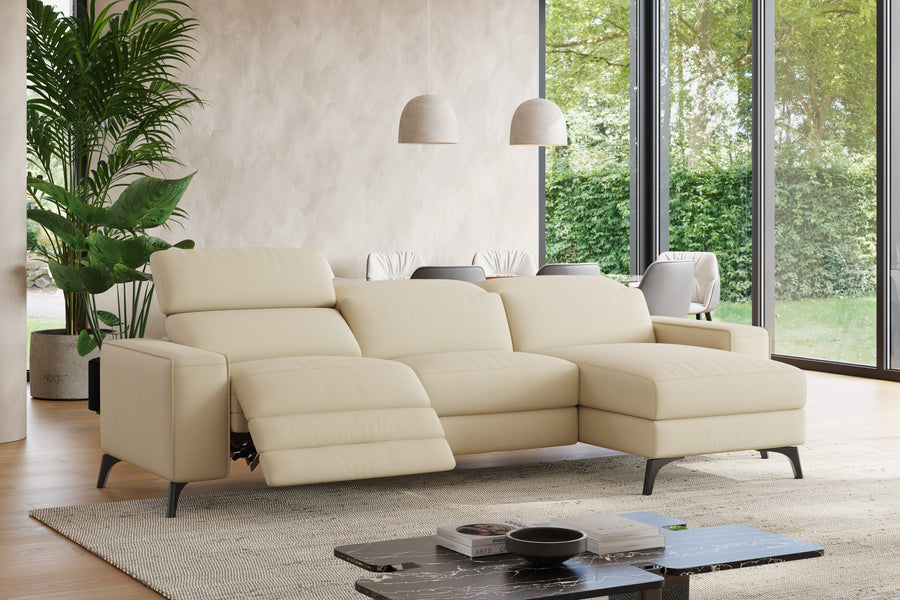 Valencia Esther Top Grain Leather Lounge, Three Seats with Right Chaise, Beige