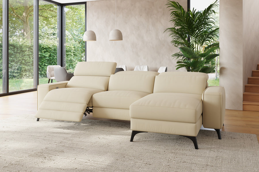 Valencia Esther Top Grain Leather Lounge, Three Seats with Right Chaise, Beige