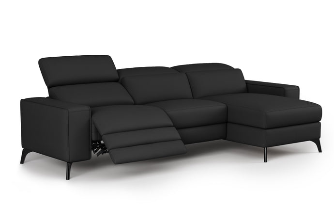 Valencia Esther Top Grain Leather Lounge, Three Seats with Right Chaise, Black