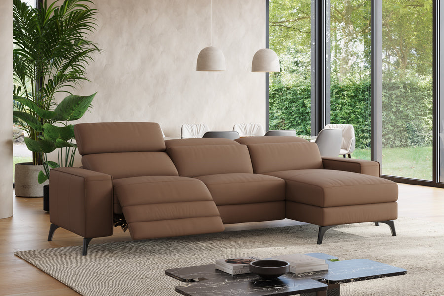 Valencia Esther Top Grain Leather Lounge, Three Seats with Right Chaise, Brown