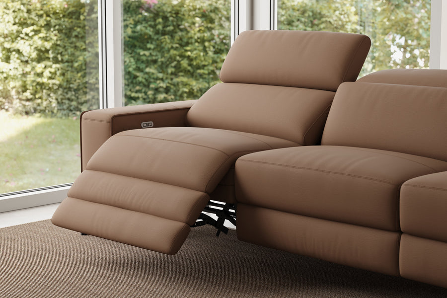 Valencia Esther Top Grain Leather Lounge, Three Seats with Right Chaise, Brown